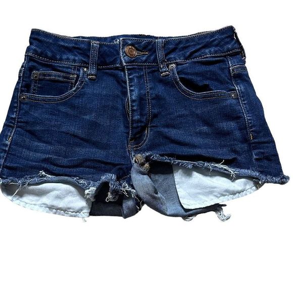 American Eagle Outfitters Pants - AMERICAN EAGLE dark wash SUPER STRETCH cut off shorts SIZE 4